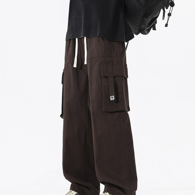 

Three-dimensional Pocket Overalls Men s Casual Elastic Waist Drawstring Loose Straight Wide-leg Pants 3XL