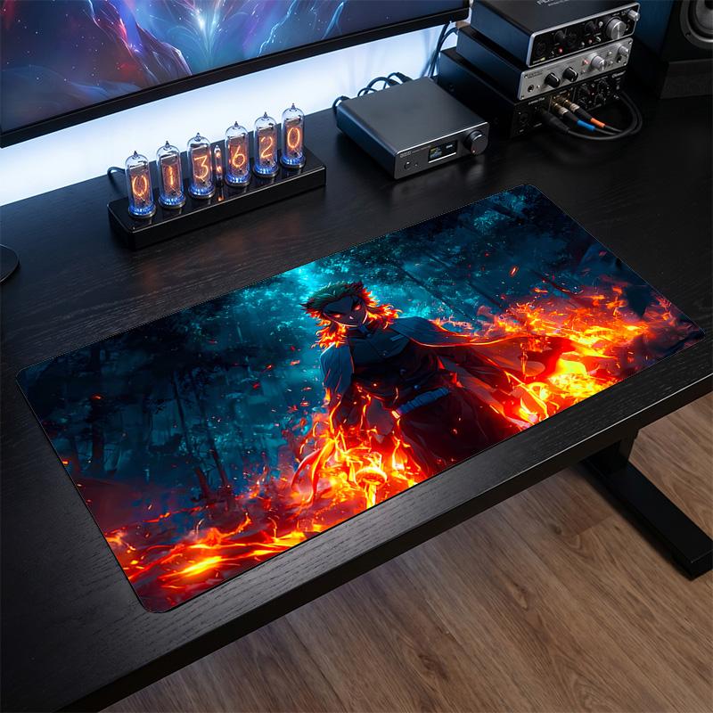 Rengoku Kyojuro Bedrucktes Mauspads Rutschfest Wasserdicht Gummi Schreibtischunterlage für Gaming Büro Laptop Heimdeko Geschenk