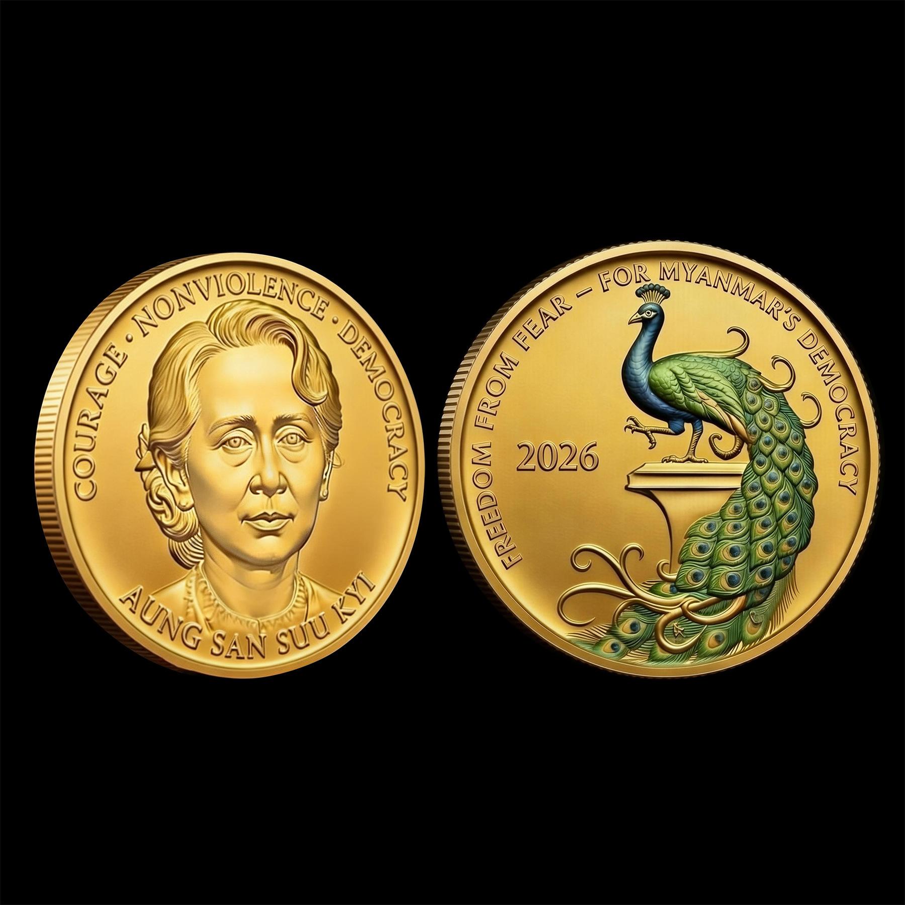 

2026 Myanmar Aung San Suu Kyi Peacock Commemorative Coin, Coin золотий