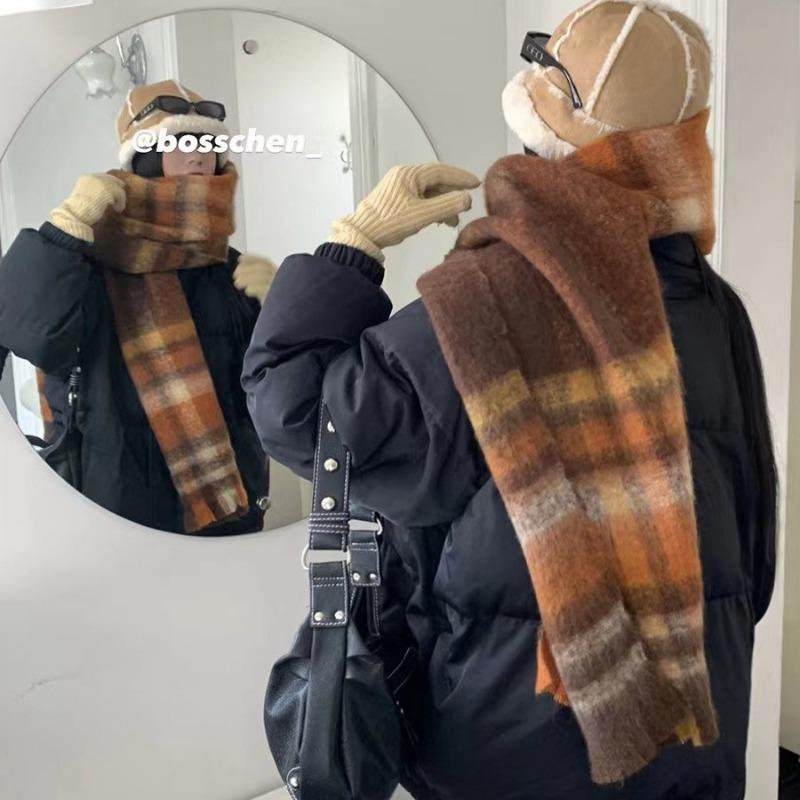 Brown scarf coat retro plaid scarf women's new scarf men's winter