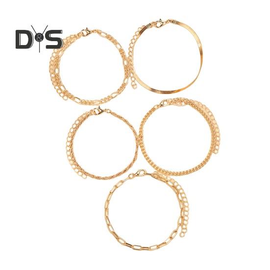 

5 шт. женский браслет с застежкой-карабином, регулируемая полая цепочка, однотонный браслет, полированный, в стиле бохо, повседневная одежда, украшения для вечеринок 5pcs золотистый