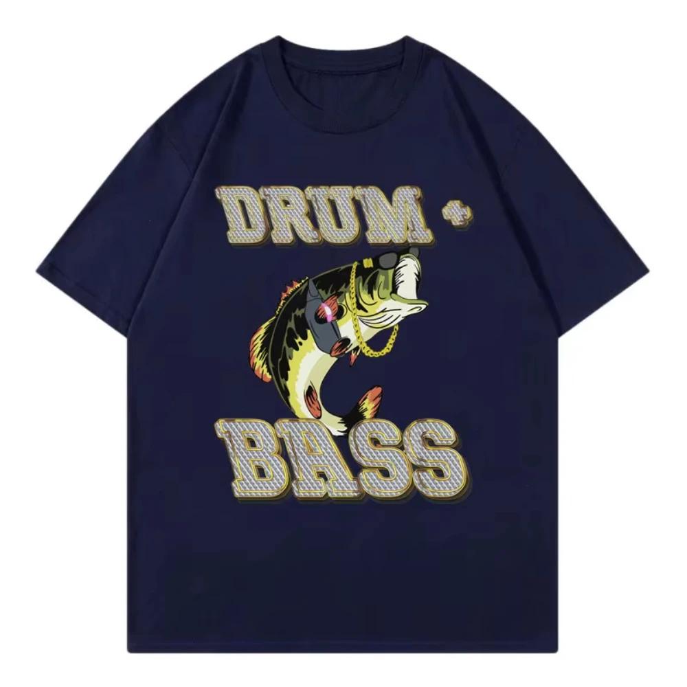 Drum and Bass Funny Fish Meme Graphic T Shirts Mens Women Fashion Retro Short Sleeve Tshirt Summer Casual Male Cotton Tshirts