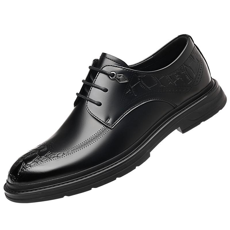 High-End Fashionable Men's Lace Up Dress Shoes Cow Leather Top Layer Rubber Outsole Young Business Suit Shoes For Men