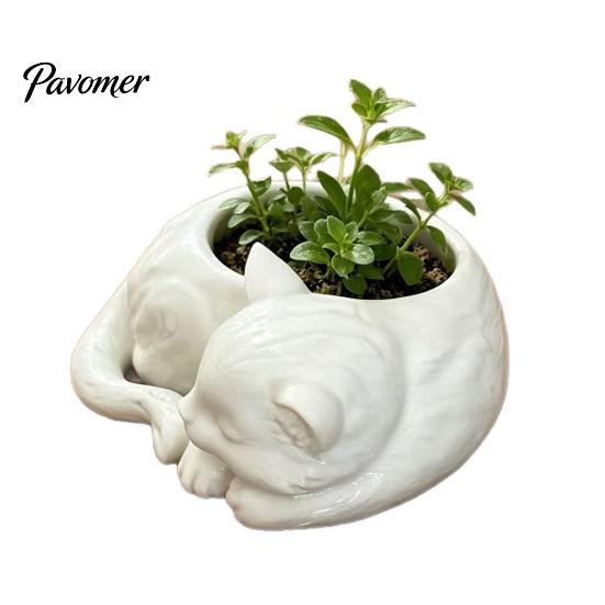 Embossed Texture Plant Pot 3D Printed Sleeping Cat Flowerpot, Mini Desktop Planter, Unique Indoor Garden Decor Decorative Holder for Succulents Small