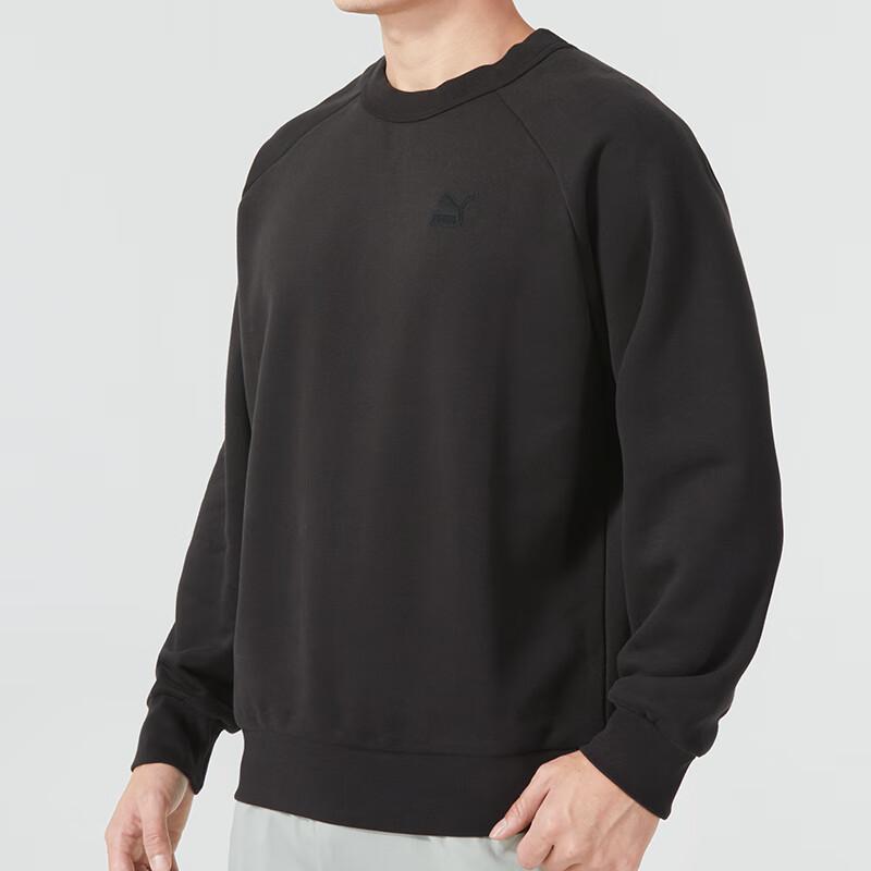 Puma Solid Color Fleece Thick Breathable Casual Crew Neck Sweatshirt Men Sweatshirt Black 627451-01