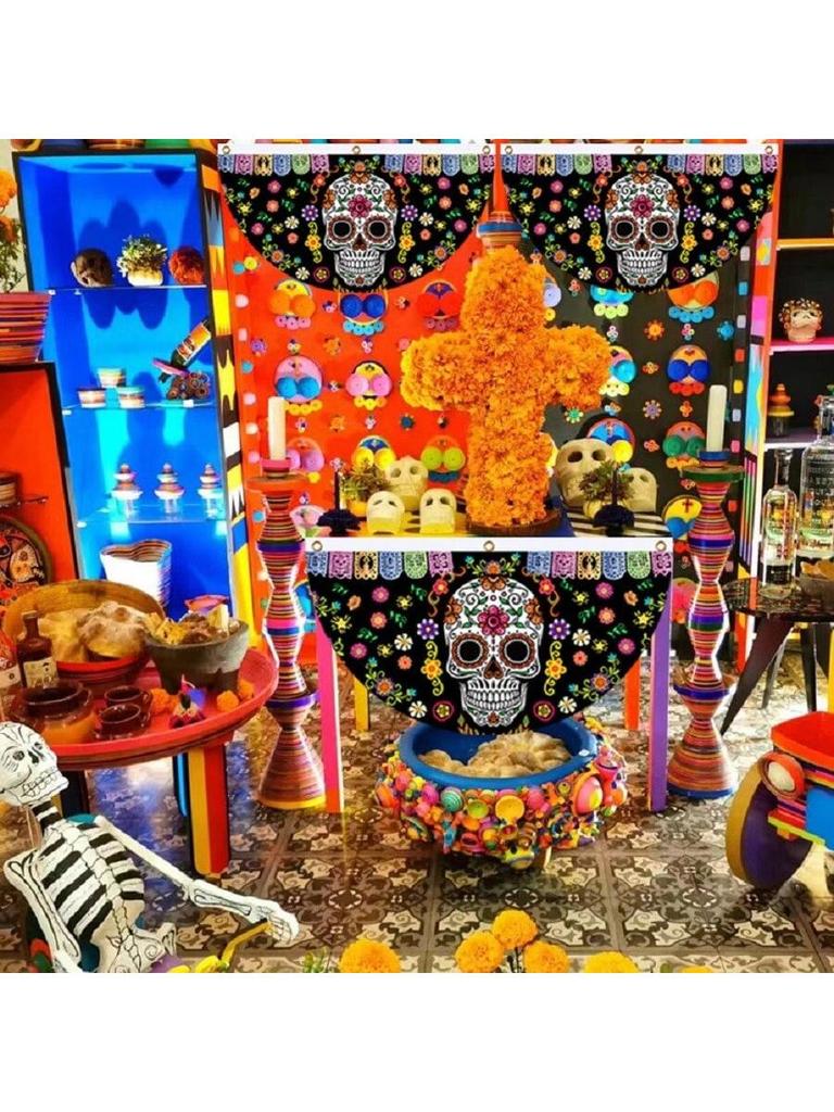Day Of The Dead Decorative Fan Flag Background Indoor Outdoor Holiday Decorative Hanging Flags