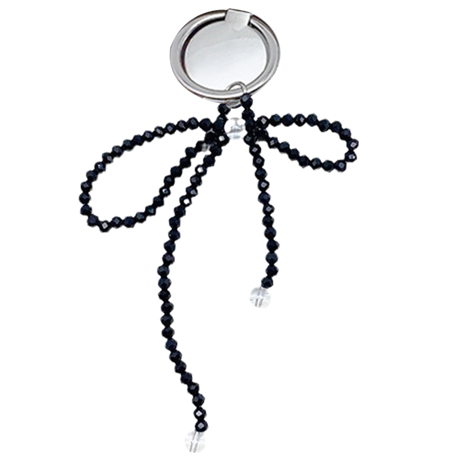 

Минималистичный держатель для телефона ручной работы из рисовых бусин, стильная подставка для телефона с бантиком, модный брелок для телефона для женщин и девушек чёрный