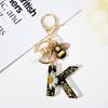 Dried Flower Letter Charm Bee Keychain Pendant Resin Black 1 Pc
