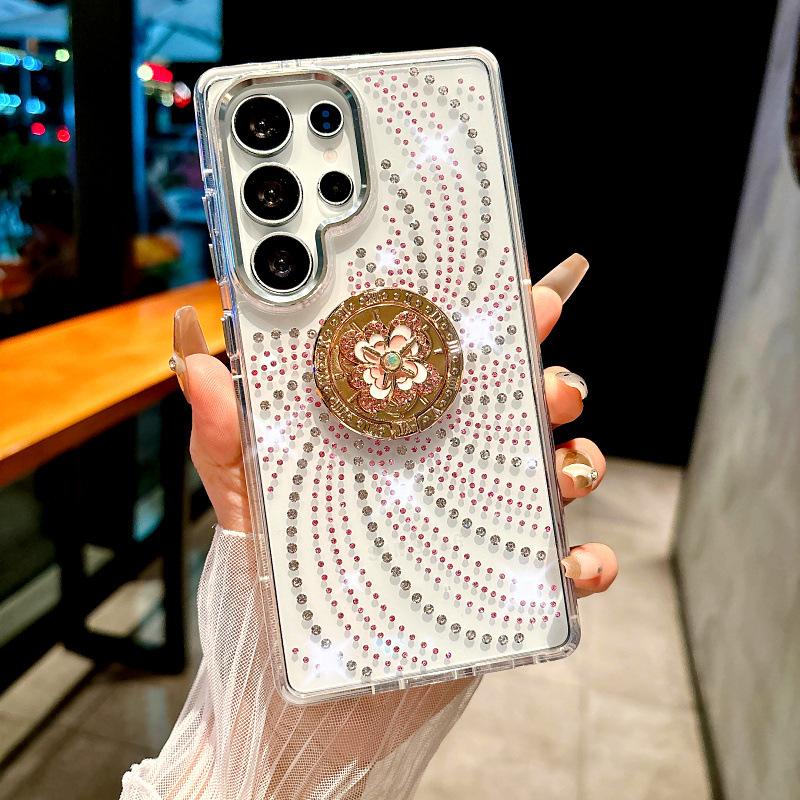 Suitable for Samsung S25 Rhinestone Phone Case S24ultra Flow Flash Drill 23plus Flower Ring Support