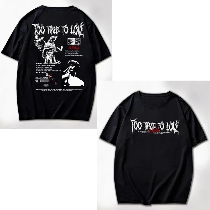 

Высококачественный хлопок Мужская футболка с коротким рукавом Модная хип-хоп рок ретро футболка Летний оверсайз топ с круглым вырезом Мужская унисекс S чёрный