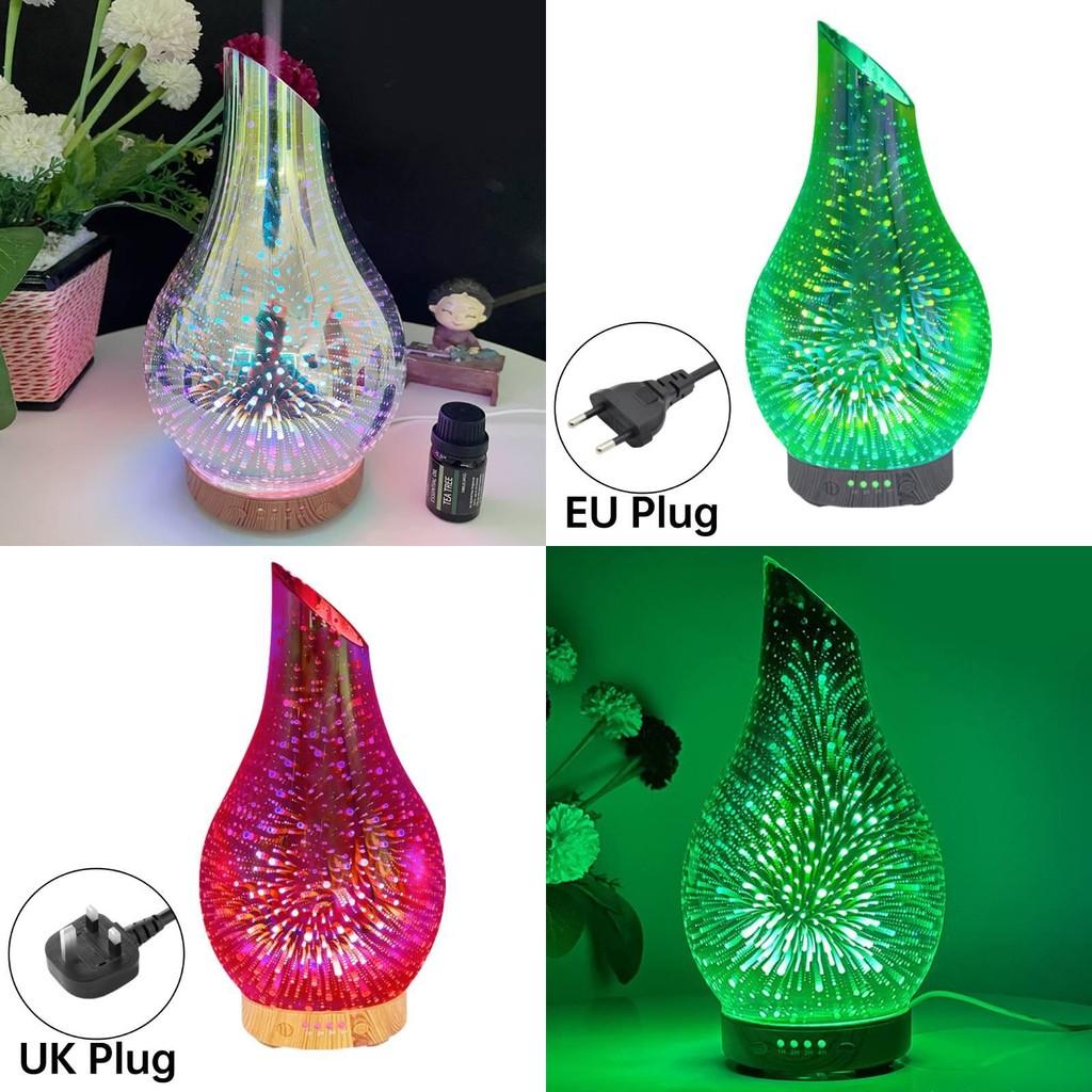 Kreativer 3D-Glas-Holzmaserung Ultraschall-Kaltnebel-Luftbefeuchter für den Heimgebrauch 7-Farben-Nachtlicht ätherisches Öl-Diffusor Vasenform