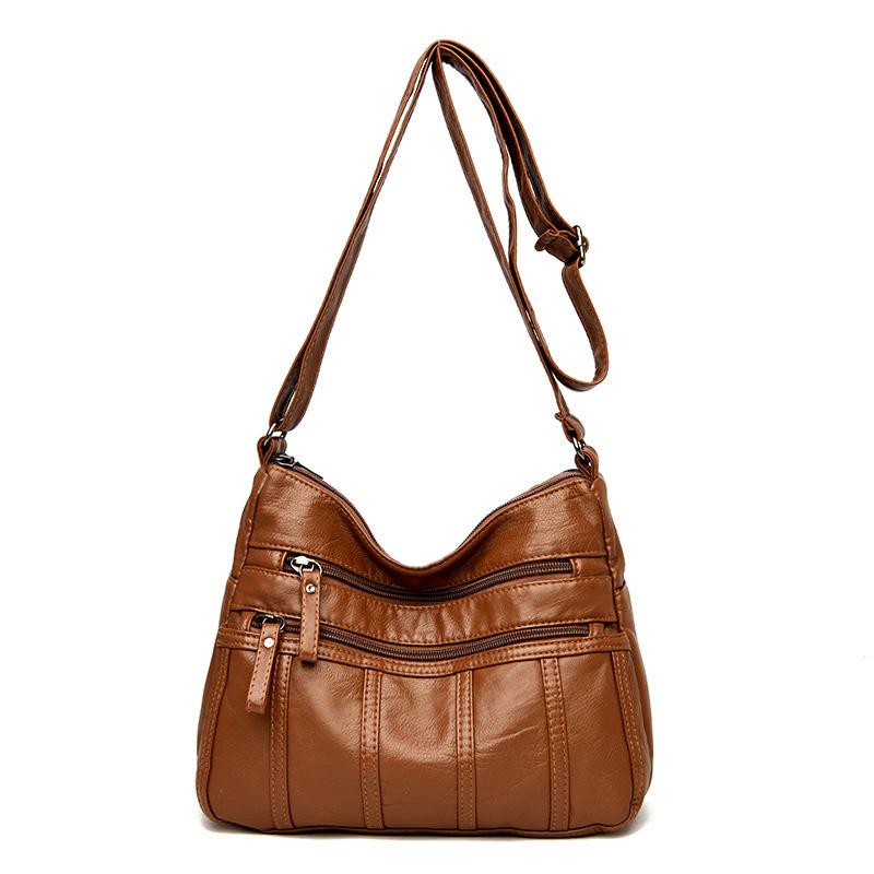 One-shoulder Mother Bag, New Washed Leather Women's Bag, Messenger Bag, Large-capacity Messenger Small Square Bag.