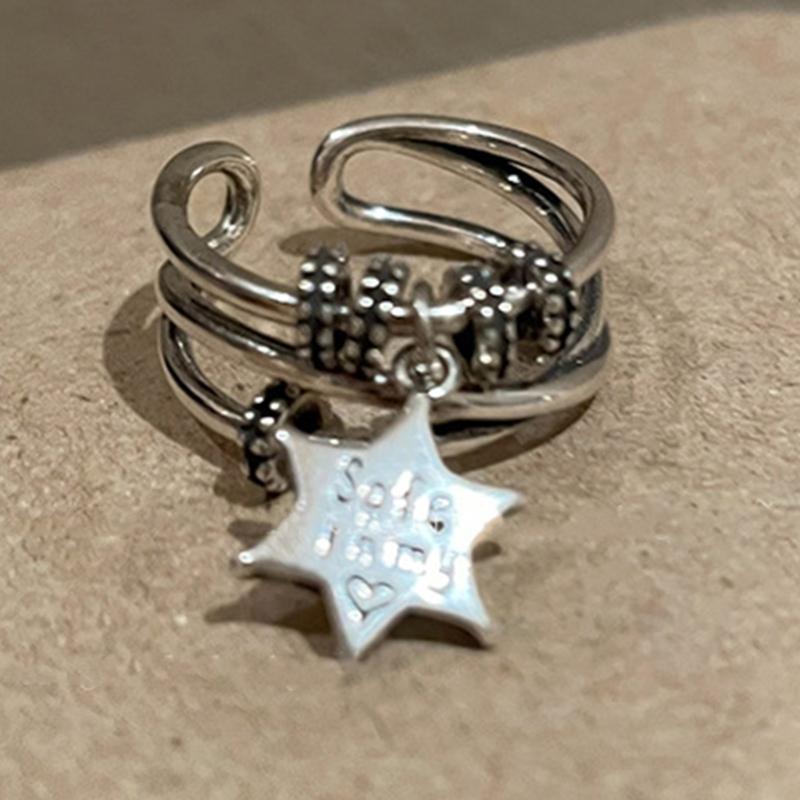 Star Dating Rings Open Rings Eye Catching Star Finger Rings Star Adjustable Opening Rings Alloy Material Party Jewelry