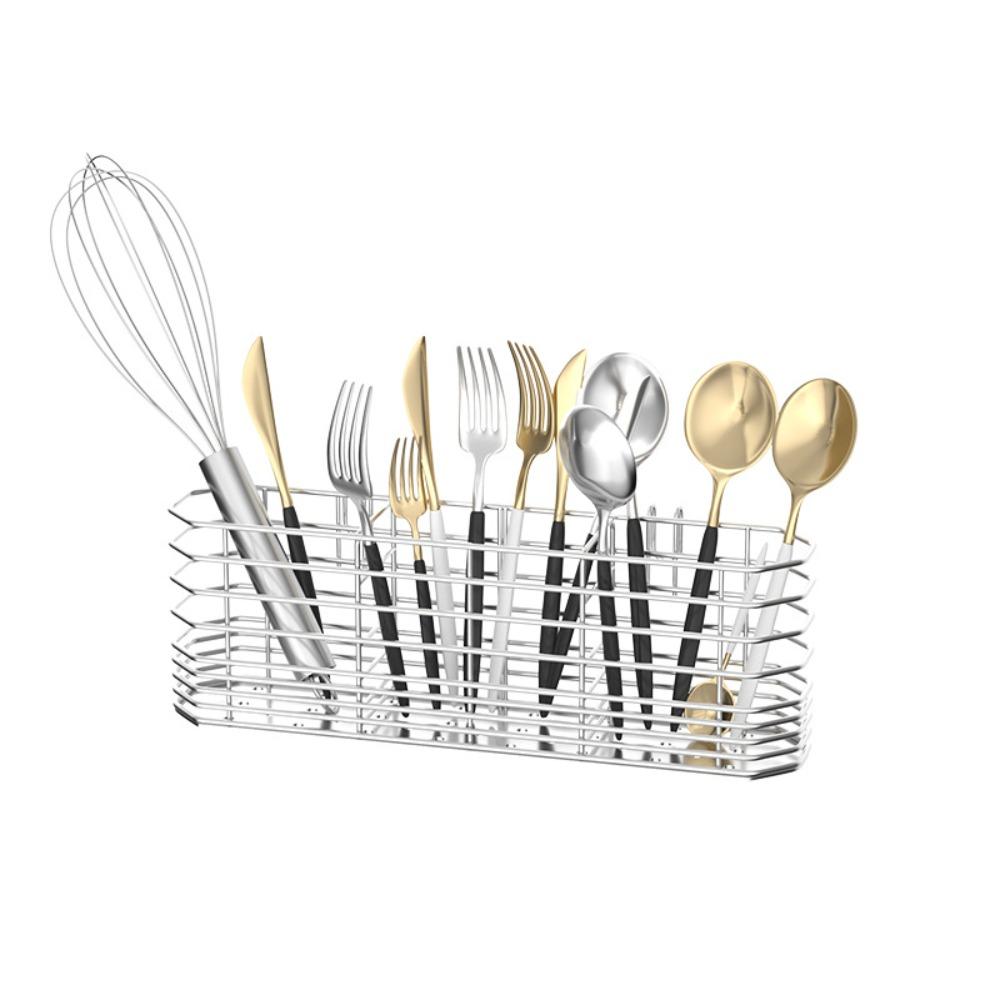 Stainless Steel Utensil Storage Rack Hanging Breathable Cutlery Organizer Drained Chopsticks Holder Fork