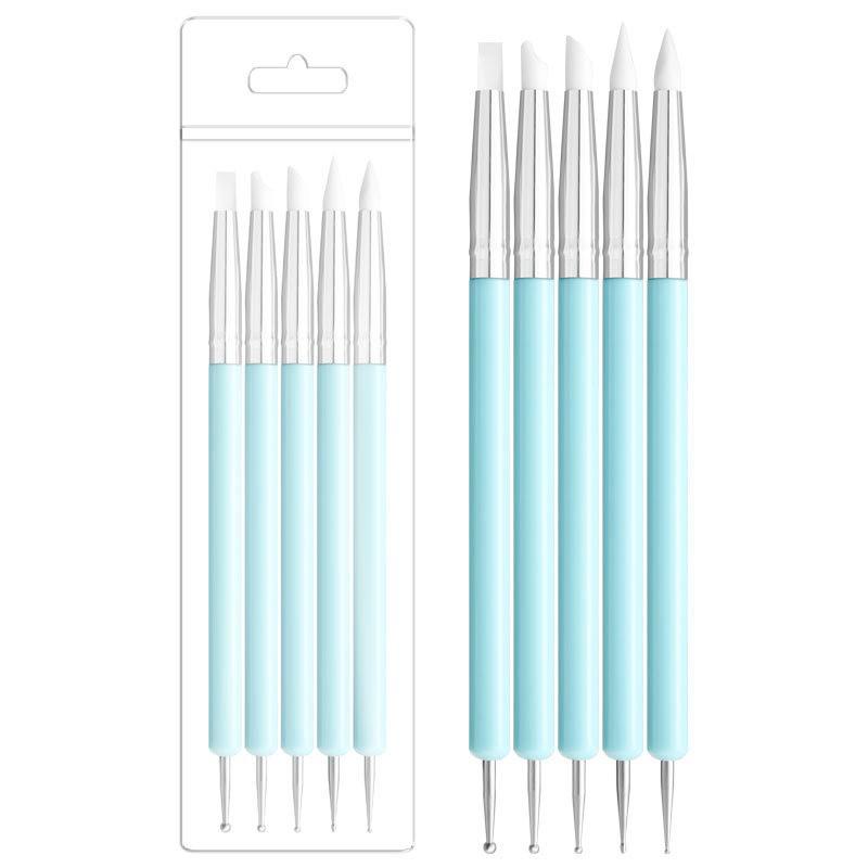 5-Piece Double-Headed Nail Art Dotting Pen Set with Wooden Handle