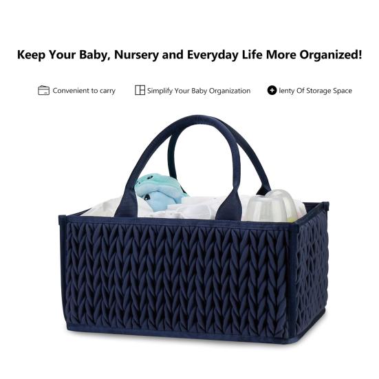 Braided Quilted Diaper Caddy Organizer Boho Nursery Storage Basket with Compartment Portable Handle Baby Wipes Diaper Bag Bin Newborn Essentials
