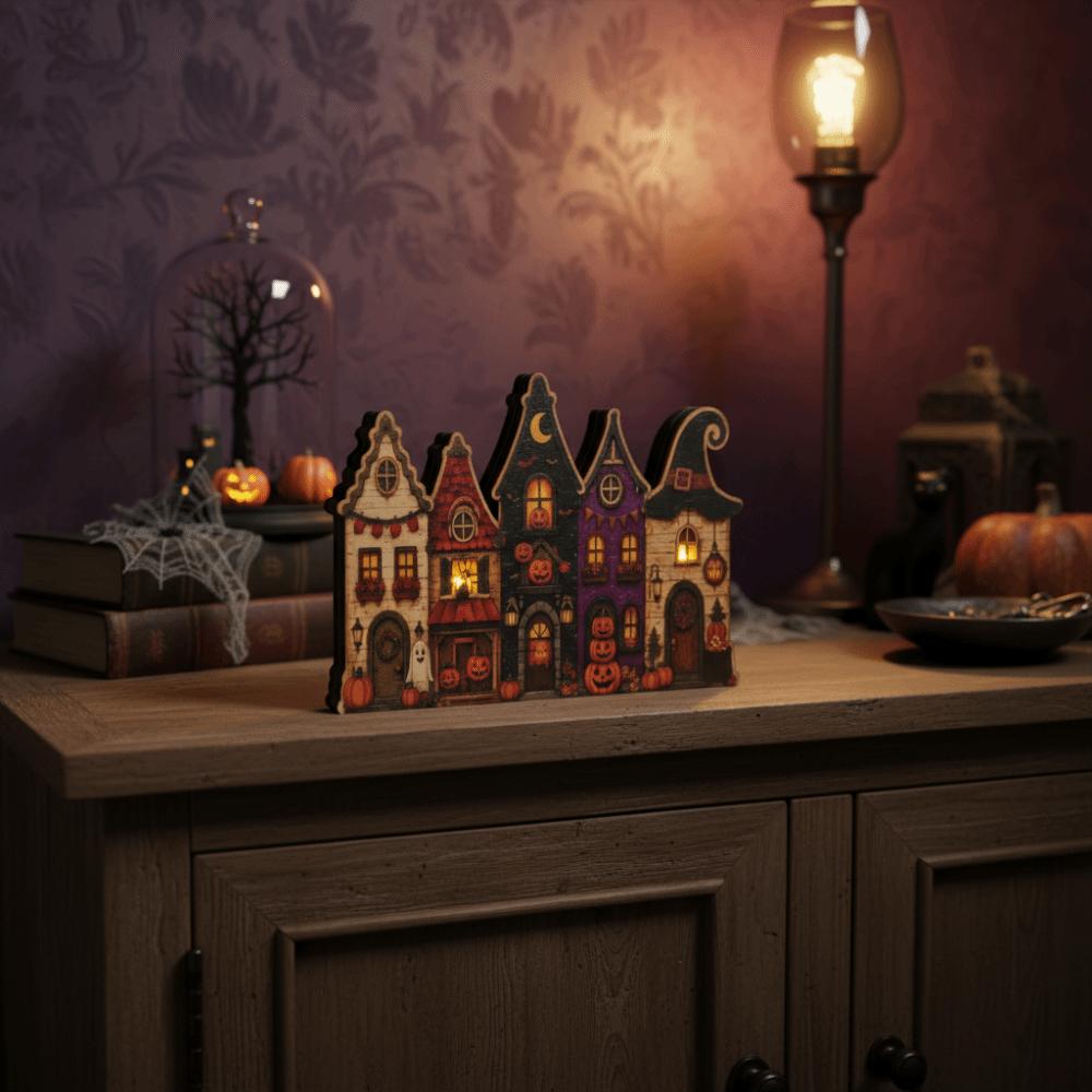 Wooden Halloween Village Decor Multi-layer Rustic Autumn Ornament  Tiered Tray Display