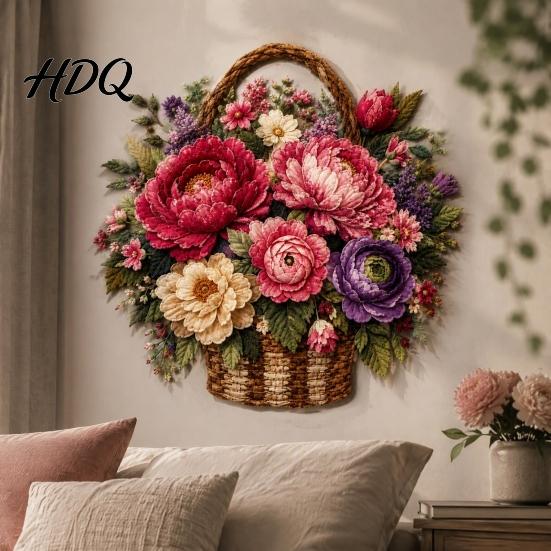 Actividades Manualidades de Tela DIY Cesta de Flores Patchwork Kit Flores en Capas Sala de Manualidades Decoración de Pared Proyecto de Costura Floral 3D para Adultos,