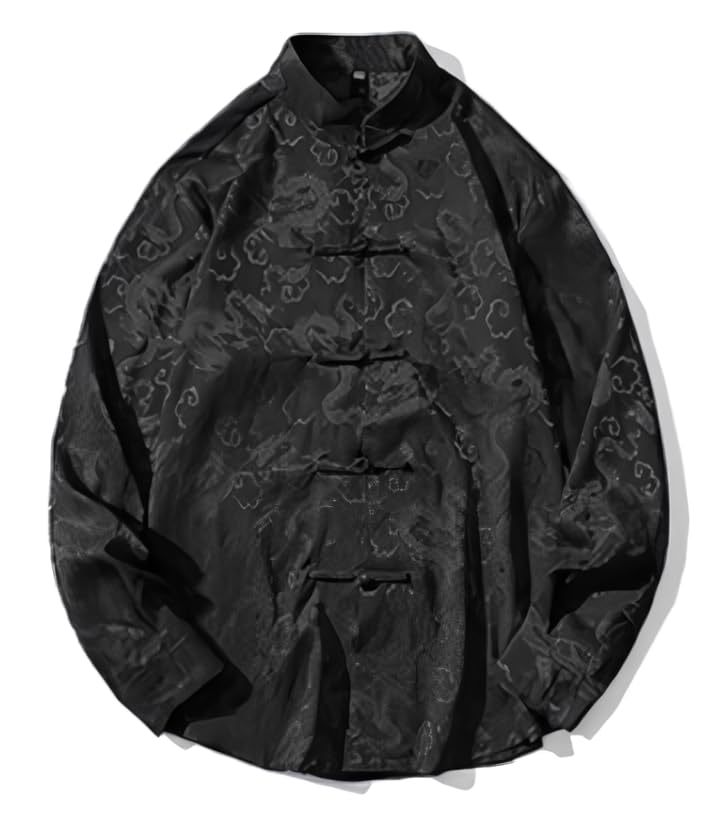 

RomelCheo Цифровой принт Дракон Ципао Кунг-фу Оверсайз Китайский Китайская Застежка Мао Длинная Черная Рубашка, Ханьфу, Мужская Рубашка, Футболка, Унисекс, Монохромный, Одежда, чёрный