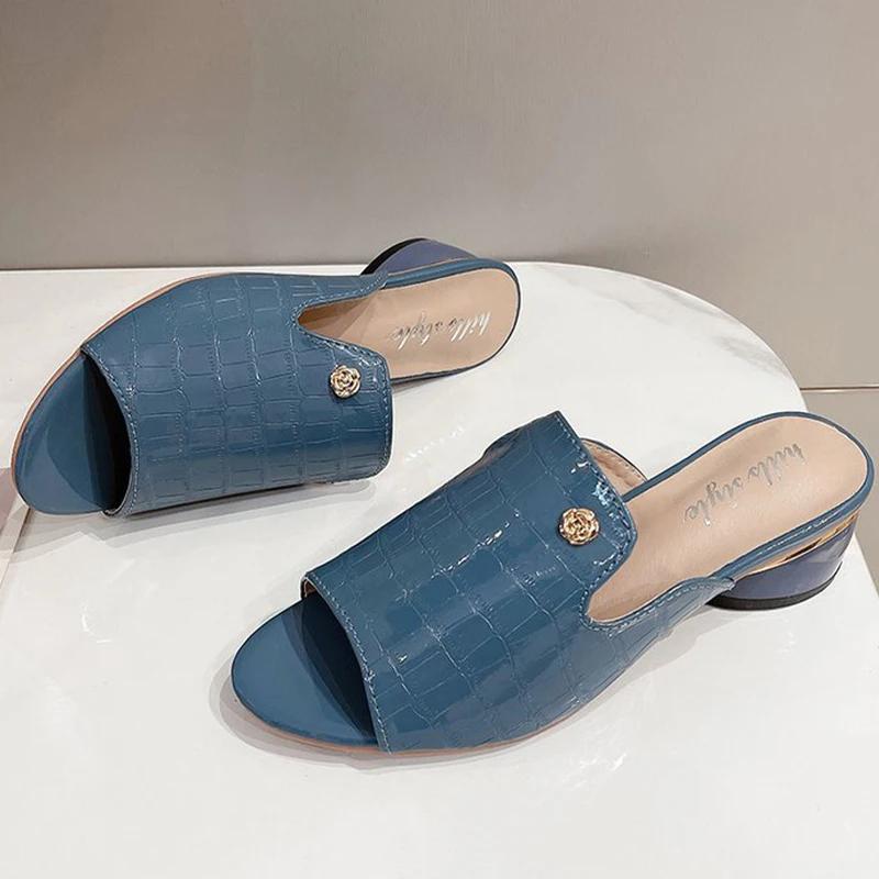 Fashion Women Slippers Elegant Mid Heels Shoes Fashion Women's Heeled Sandals 2025 Summer Flip Flops Dress Pumps New Mujer De Zapatillas