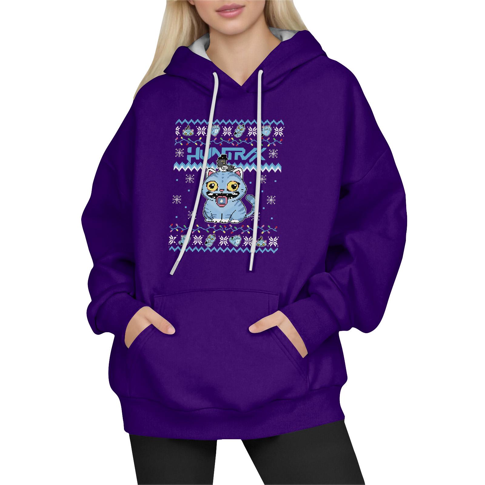 

Women s Fashion Long-Sleeve Pullover Hoodie with Fun Movie-Inspired Prints XL