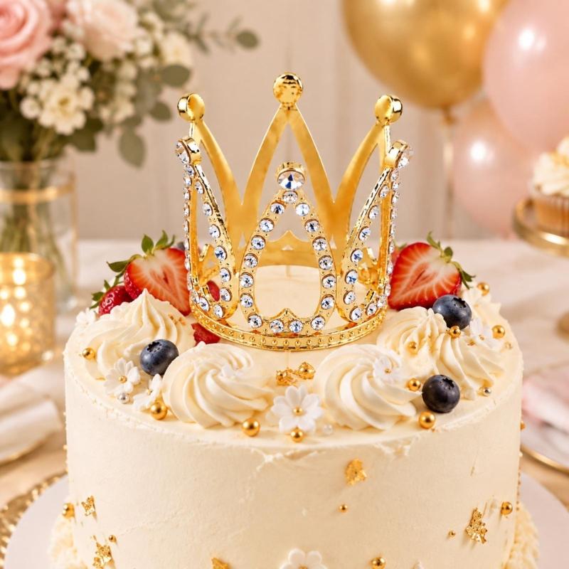 Mini Crown Cake Toppers Metal Rhinestones Princess Tiaras Royal Decors with a Bright Finish for Decorating Cake, Bouquets, Flower Gift Boxes, and Gift