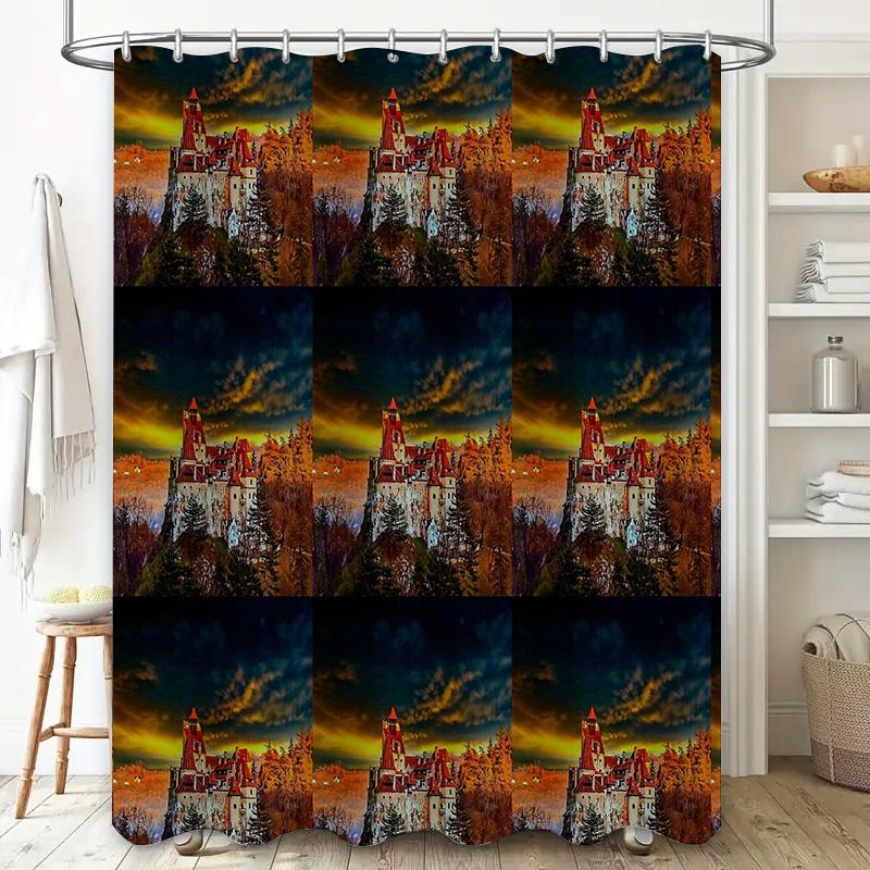 Vintage Gothic Castle Shower Curtain Dark Fantasy Landscape Tapestry Bathroom Decor Set Modern Home Textile Artistic Wall Hangin