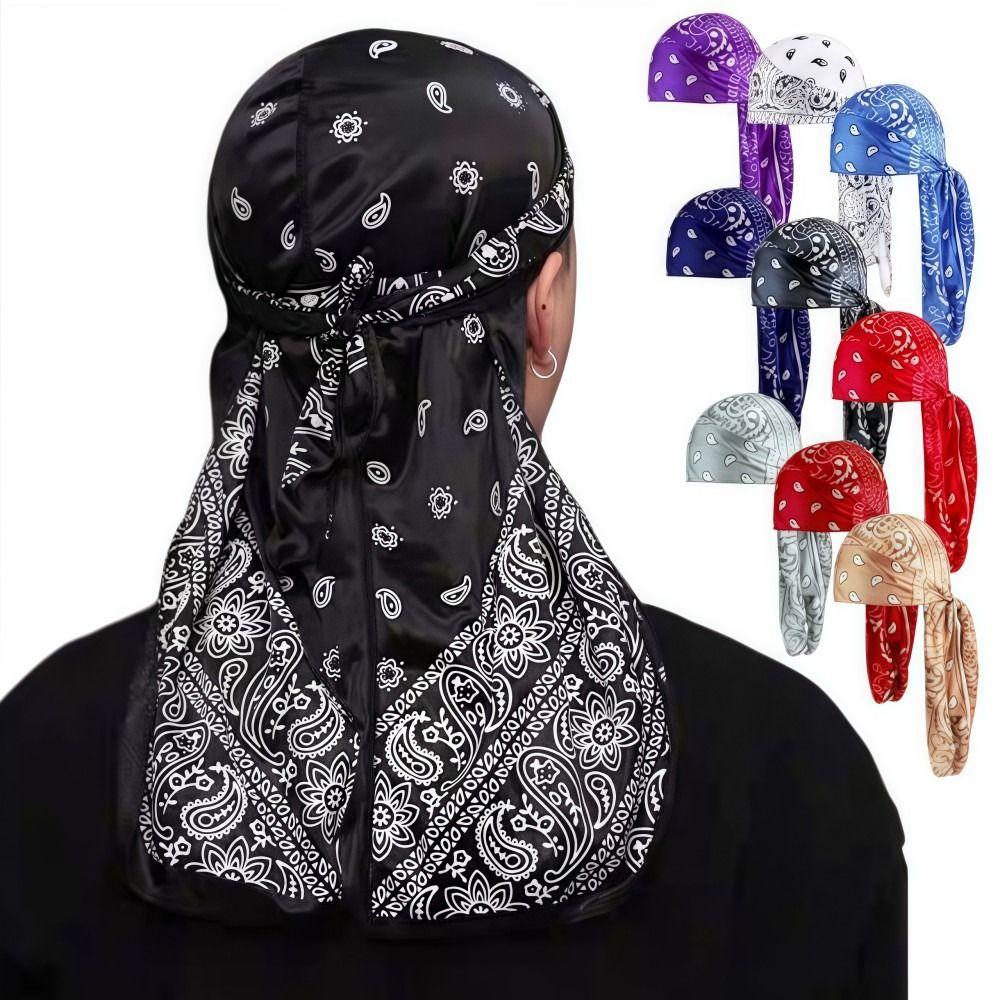 Imitation Silk Long Tail Pirate Cap Amoeba Print Hip Hop  Hat Trends Men's Headscarf  Outdoor