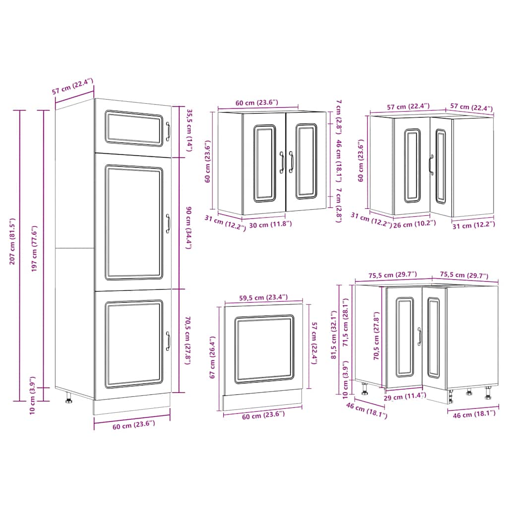 14 Piece Kitchen Cabinet Set Kalmar Grey Sonoma Wood Based Panel