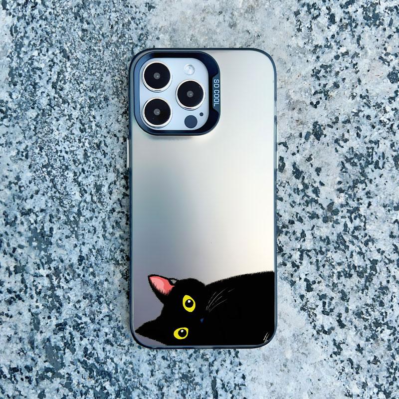 Black Personality Cool Cat Shockproof Phone Case For iPhone 12 11 Pro Max 15 14 13 Pro Max 13 Mini 15 14 Plus Laser Back Covers