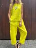 2024 Spring/Summer Cotton Linen Casual Two-Piece Set: Sleeveless Top & Loose Long Pants for Women