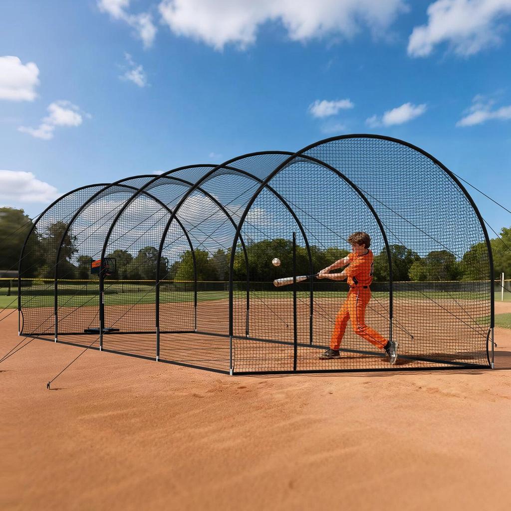 Baseball Batting Cage, 12200 X 3700 X 3050mm Freestanding Portable Batting Cage, Hitting Cages with 4-Ply Knotless Polyester & Pitching Machine