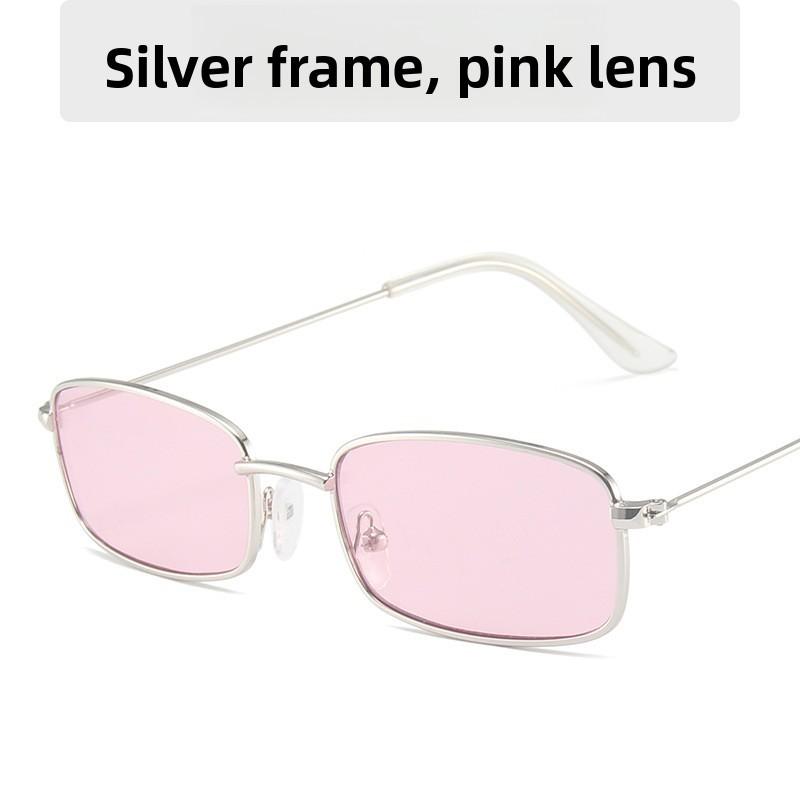 Fashion Square Sunglasses Metal Frame Pink Lens Uv Protection For Party And Stage Performance