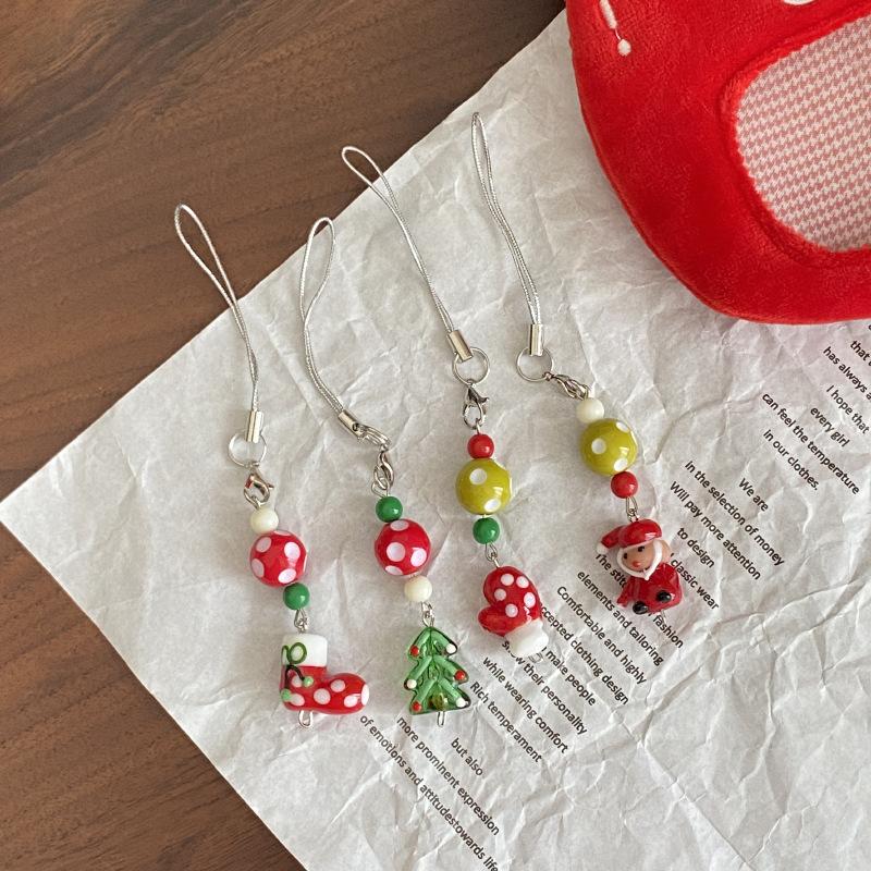 Cute Christmas Tree Snowman Crystal Bead Mobile Phone Pendant Exquisite Bag Hanging Decoration Sweet Versatile Keychain Gifts