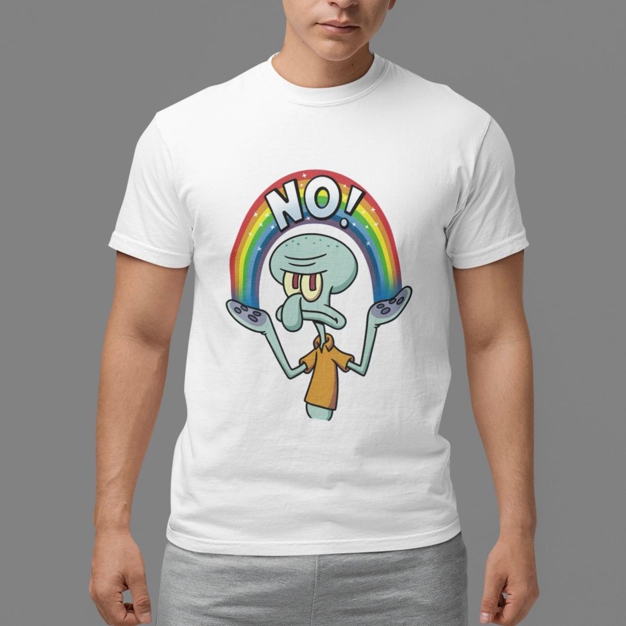 Squidward NO Rainbow T-Shirt Funny Meme Graphic Tee Unisex Casual Cartoon Top L