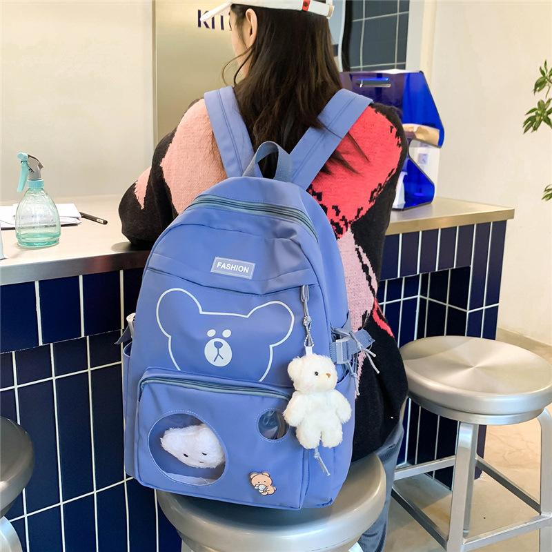 School bag new primary school students candy color student school bag cartoon bear cute college backpack women's casual backpack