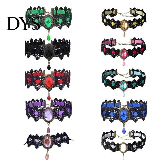 Damen Choker Gothic Vintage Geflochten Ästhetisch mit Strassstein Kleid Schlüsselbein Halskette Up Geschenk Damen Punk Spitze Nähte Trendiger Schmuck
