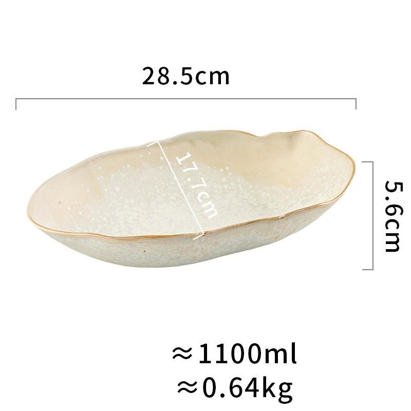 Elegant western style red blue green plate irregular ceramic creative oval salad tray deep dish ellipse fish japanese dish set