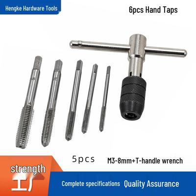 6-teiliges Handgewindebohrer- und T-Griffschlüssel-Set, Gewindebereich 3-12 mm, für manuelle Gewindeschneiden und Schrauben