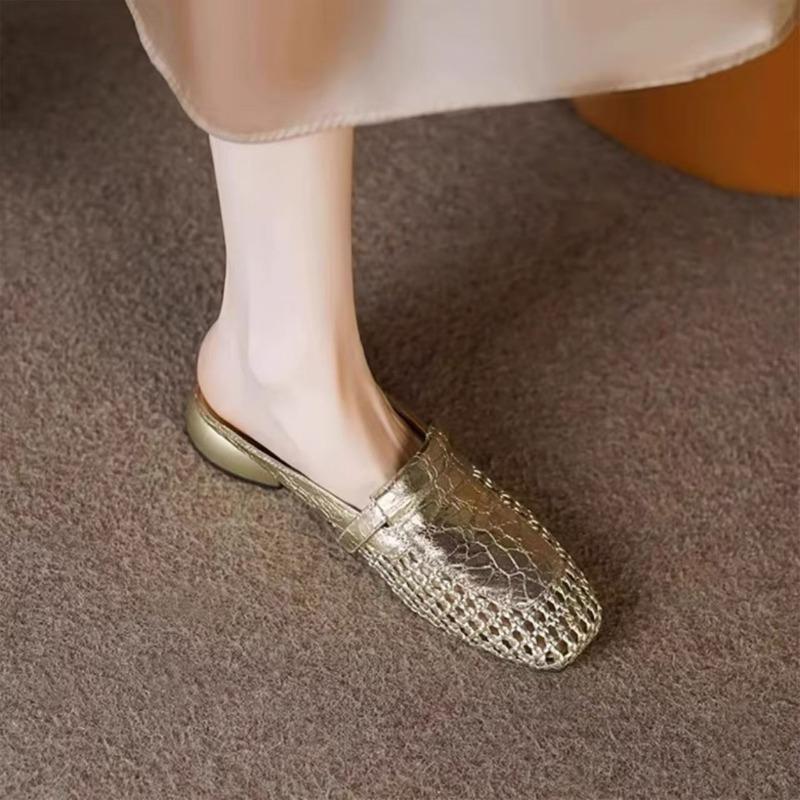 2026 New Cut Outs Women Slippers Weaving + Genuine Leather Fashion Slip on Mules Female Shoes Summer Casual Daily Shoes