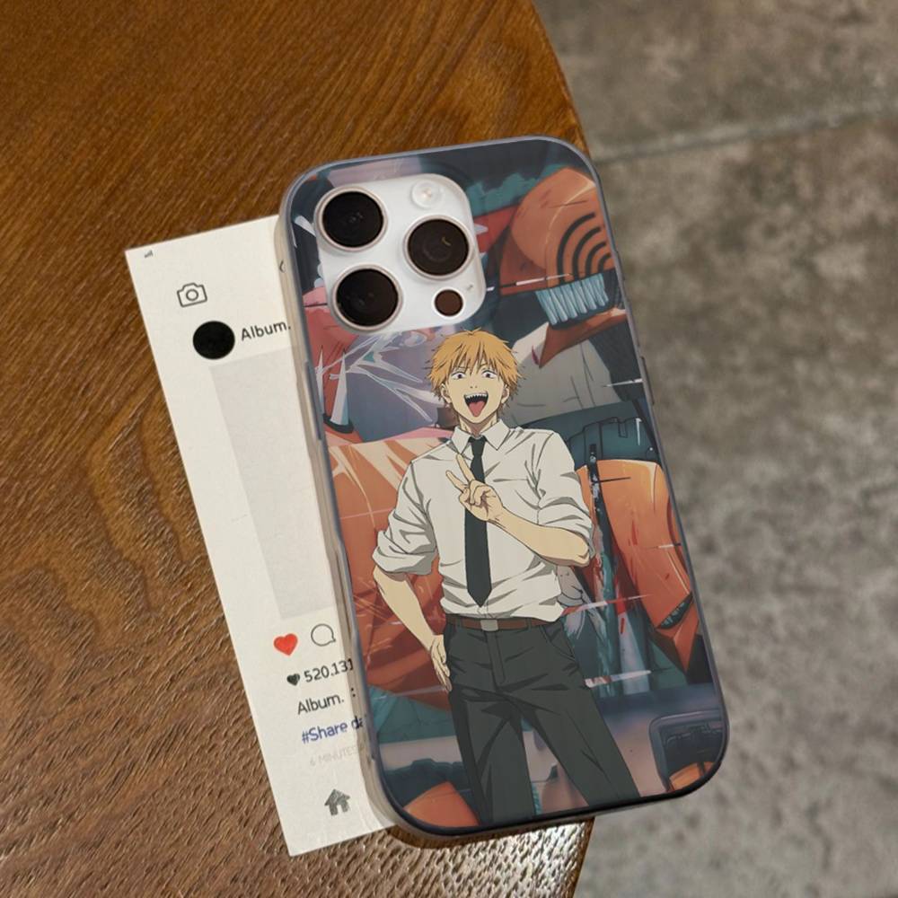 Anime Denji Chainsaw Man Phone Case For IPhone 16 15 17 Pro 11 12 13 14 Pro Max Plus Soft Ripple Silicone Cover Shell