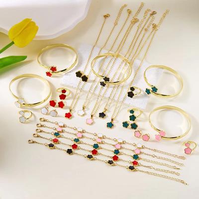 Elegant 5-Piece Flower Jewelry Set: Necklace, Bracelet, Earrings, and Ring.