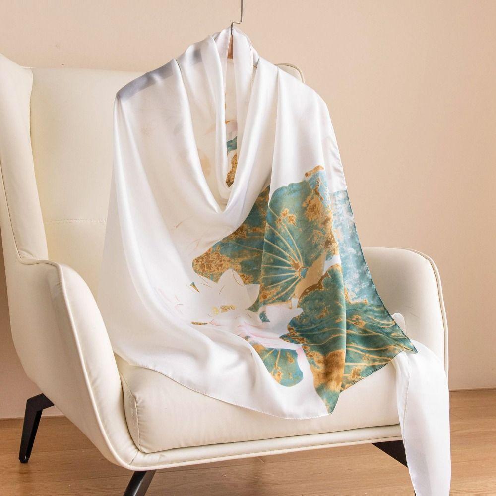 Lotus Pattern Chiffon Shawl Wrap Korean Women Hijab Shawls Fashion Luxury Silk Scarf  Beach
