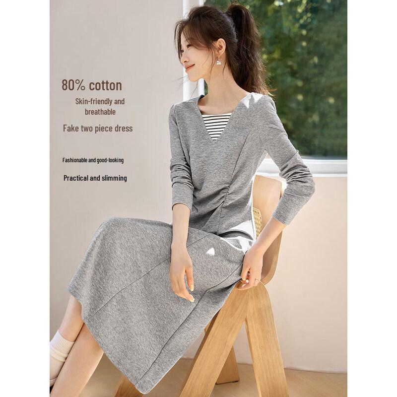 Mohan Yimei Women s Pleated Faux Two-Piece T-Shirt Dress 2XL