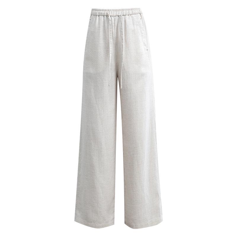 Xin Ge Tencel Linen Wide-Leg Women s Pants - Loose, Breathable, Comfortable, High-Waisted, Floor-Length, Straight, Slimming Casual Pants Small (S)
