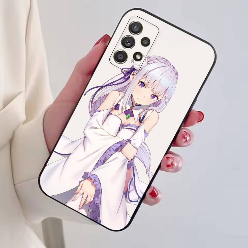 Anime Süßes Mädchen RE:Zero Emilia Handyhülle für Samsung S25,S24,S21,S22,S23,S30,Ultra,S20,Plus,Fe,Lite,Note,10,Schwarze Hülle