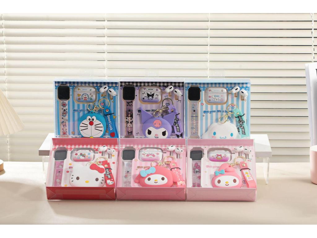 Kreskówkowe Silikonowe Etui Ochronne z Portmonetką na Monetę na Zamek Błyskawiczny, Wykwintny Zegarek LED i Bezprzewodowe Słuchawki Bluetooth TWS