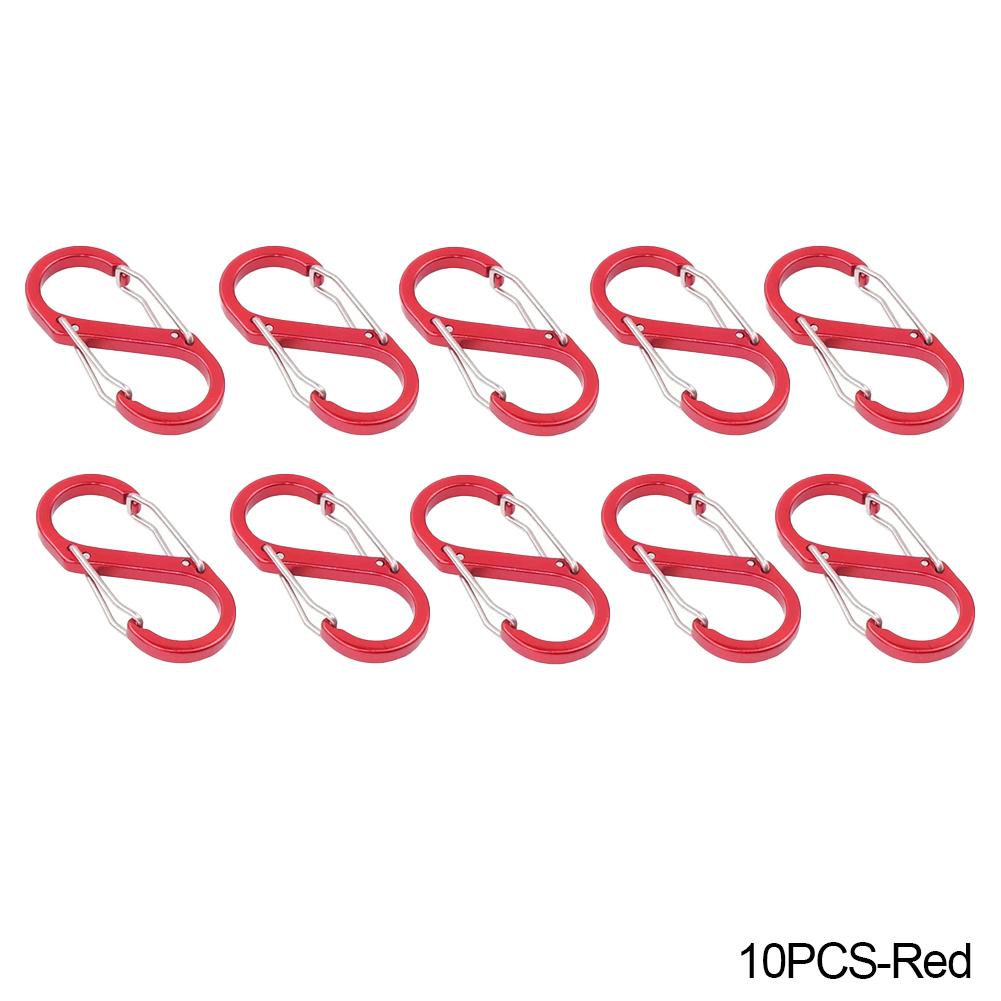 10pcs S Double Carabiner Set Tactical Gear Hooks Camping EDC Survival Climbing Spring Backpack Clasps Keychain Key Chain Clip