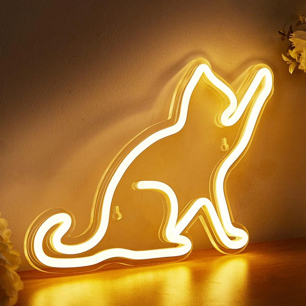 Cat And Dog LED Neon Sign USB Powered Night Light, 3D Wall Art Decor Neon Signs For Bedroom Living Room Decor Gift for Children