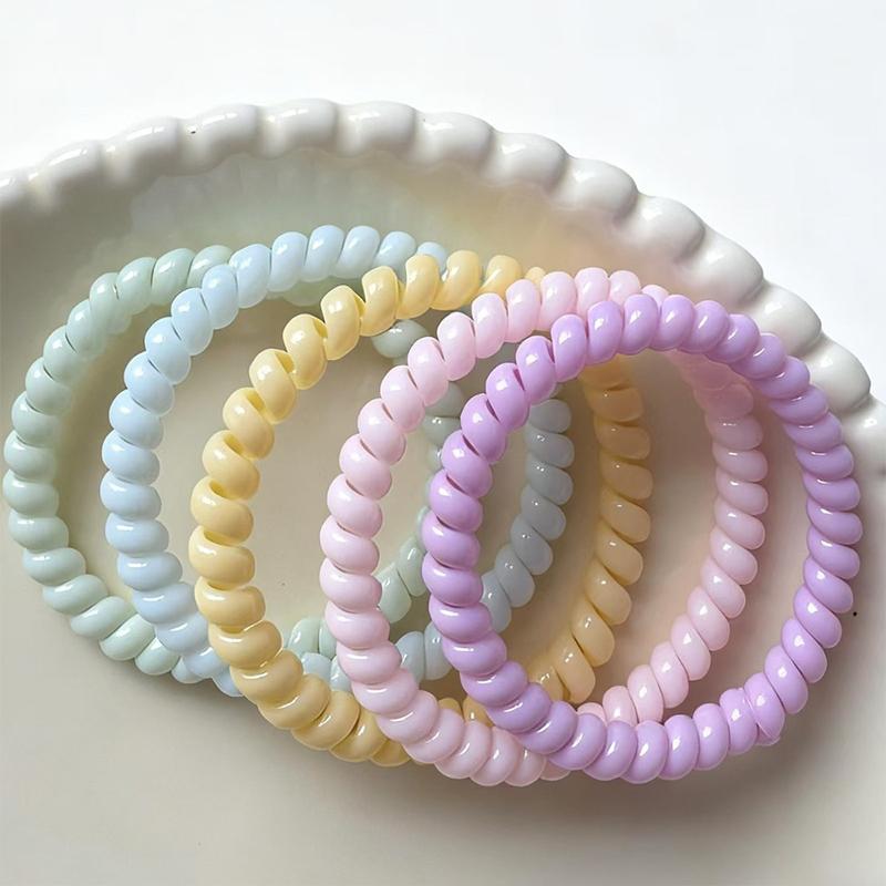 5Pcs New Phone Line Hair Ring Cream Colored Fresh Headband Korean Style Sweet Minimally Designed Headband Phone Cable Headband